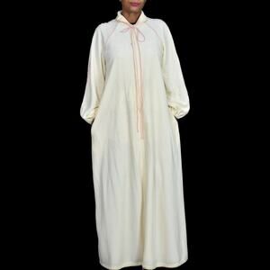 Vintage Bill Tice Robe Off White Cream Housecoat Velour Loungewear Caftan Large